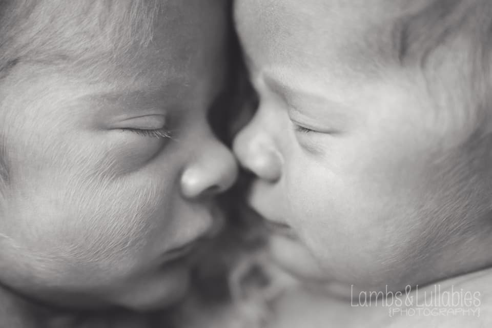 newborn twin closeup of snuggling